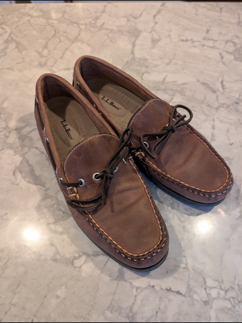 L.L. Bean Handsewn Moccasins Camp Moc Full Grain Leather Loafer Cactus, sz 8